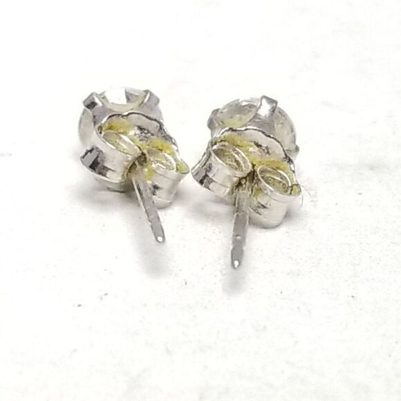 Vintage Sterling Silver Rhinestone Prong Set Stud Earrings, 925, Estate - Picture 3 of 6